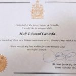 certificate of recognition hub e rasul divine love shaykh Nurjan prime minister Trudeau